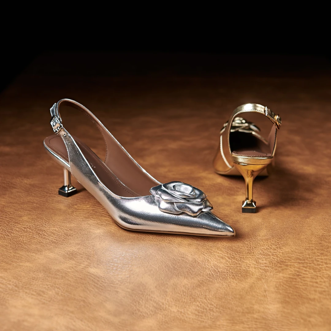 包头尖头女漆皮包头凉鞋时装凉鞋凉鞋时尚细跟气质高跟鞋51039