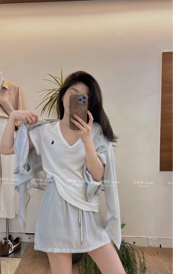 YYJ【雪花棉T】V领简约短袖百搭T恤