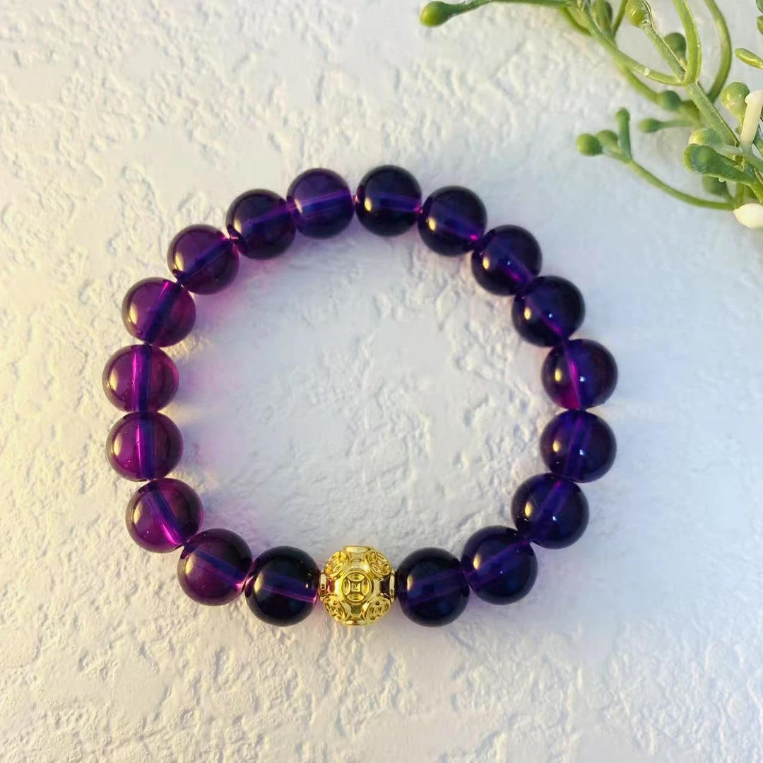 【FS】紫晶足 金999有“球”必应手串铜钱玲珑球10mm配件（赠链）-HJ147