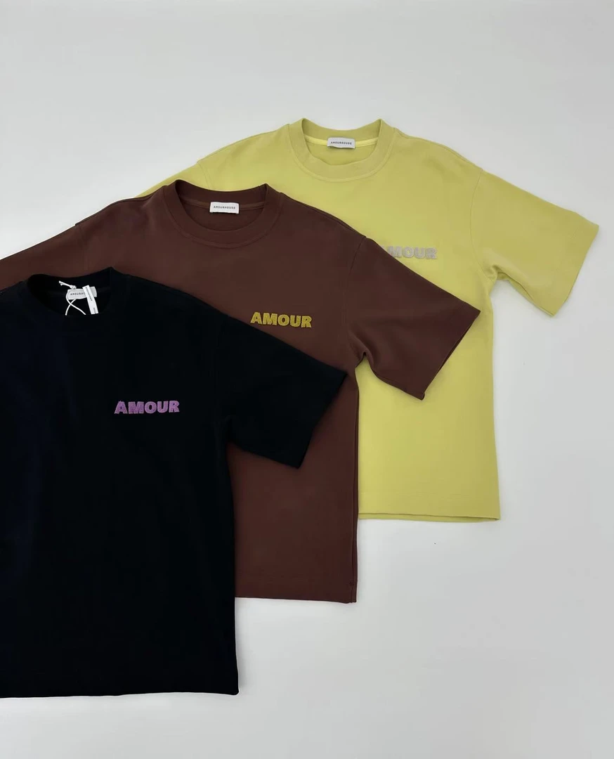 2025春350克重磅刺绣宽松落肩百搭设计师款圆领T恤