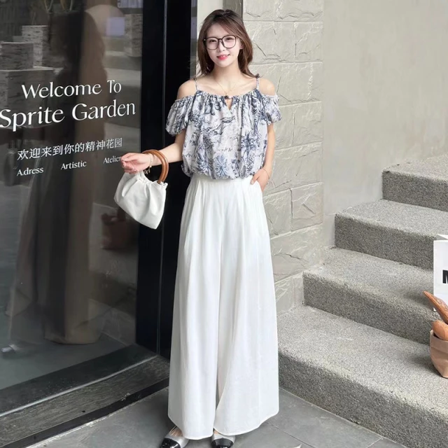 2025夏季新款时尚小仙女气质轻熟风碎花一字肩上衣衫+裤裙两件套