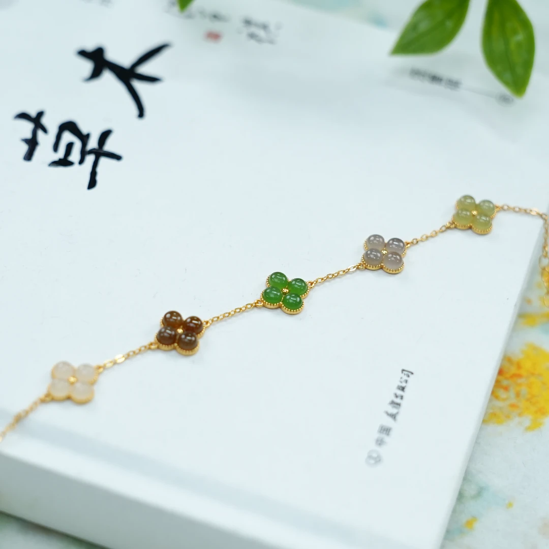 【睿泽&小池专属】S925和田玉四叶草手链 3*2/20cm KT0610090