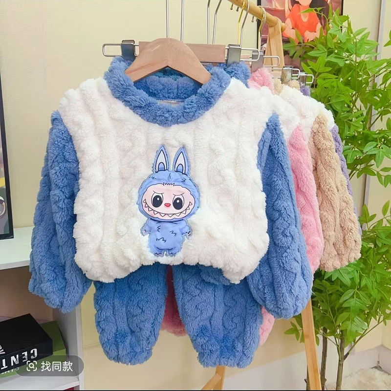中小童冬季睡衣保暖卡通家居服套装外穿睡衣家居服居家