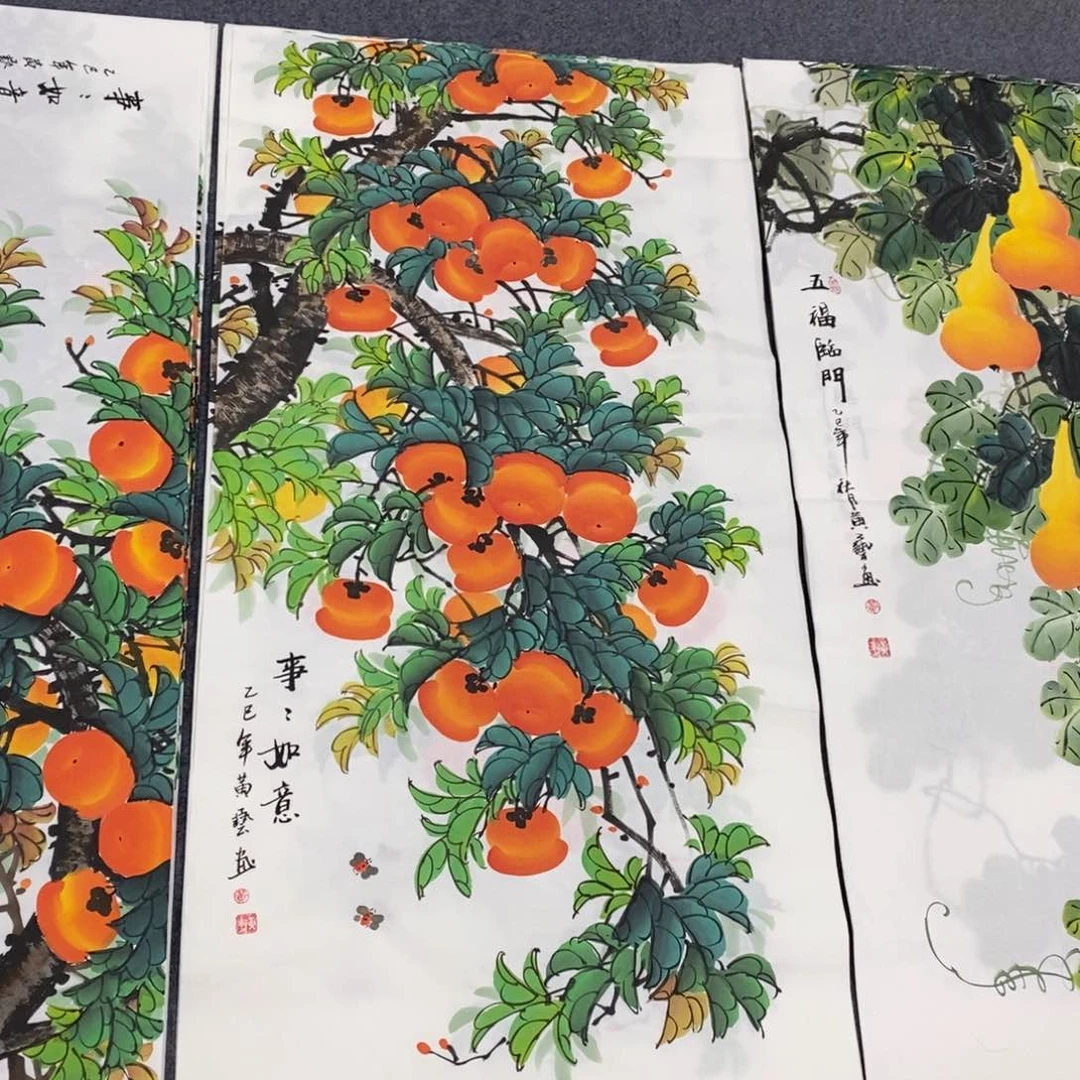 国画尺寸140✖️70四尺精品手绘柿子黄艺