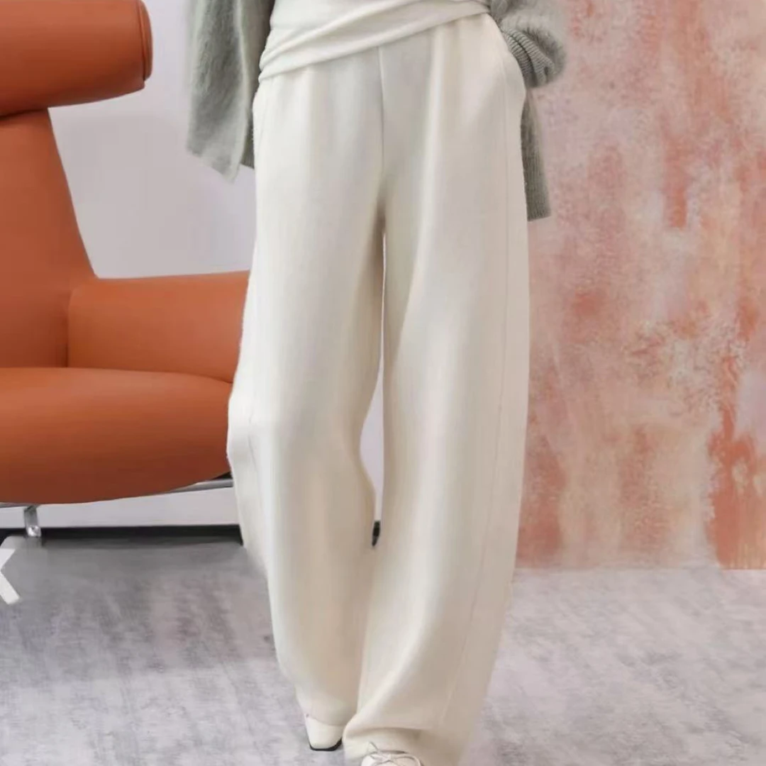 新款柔糯混色双层加绒针织时髦分割宽松香蕉裤5302