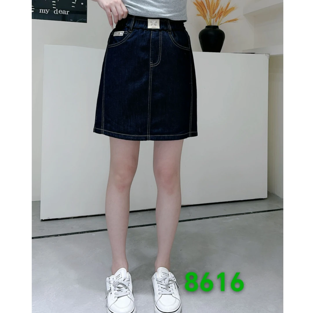 小施家时尚百搭松紧腰牛仔裤裙8616