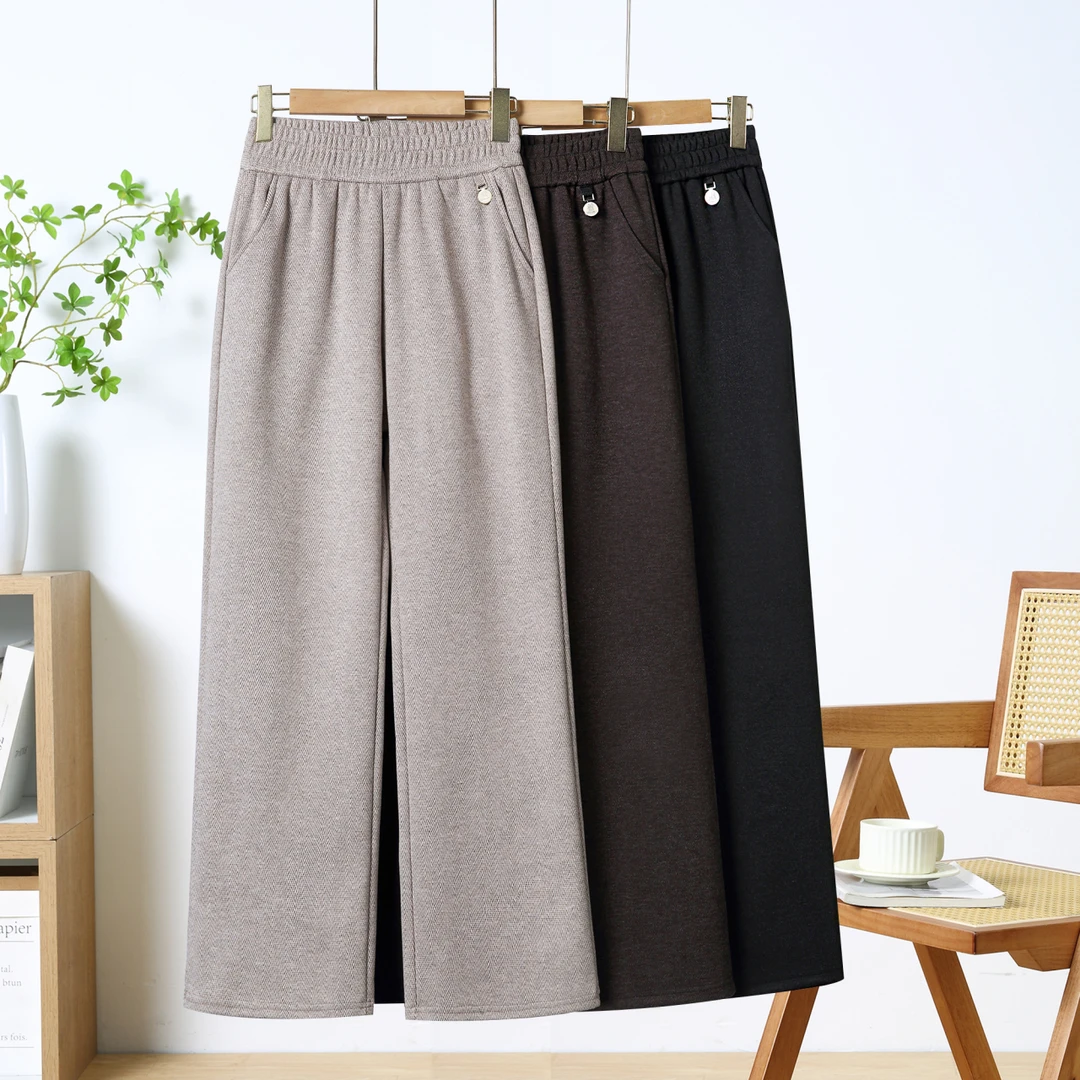 中老年人秋冬长裤洋气2025新款高腰松紧腰妈妈宽松休闲大码呢子裤