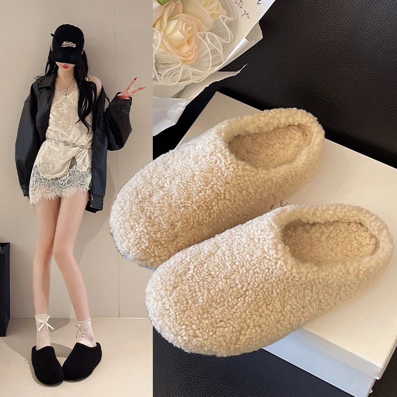 平底舒适包头毛毛拖鞋女2025秋季新款复古外穿毛绒百搭加绒半拖鞋