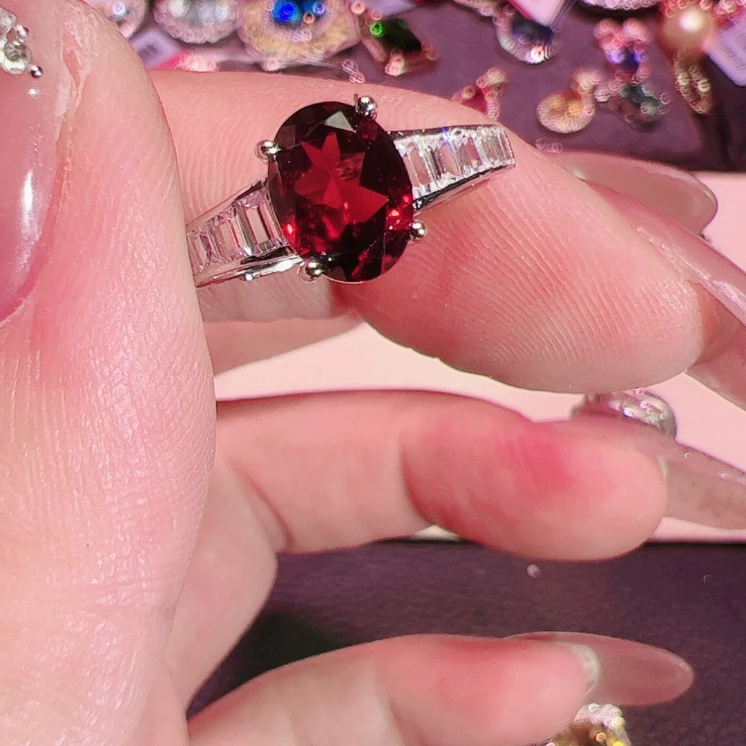 石榴石戒指银S925镶嵌