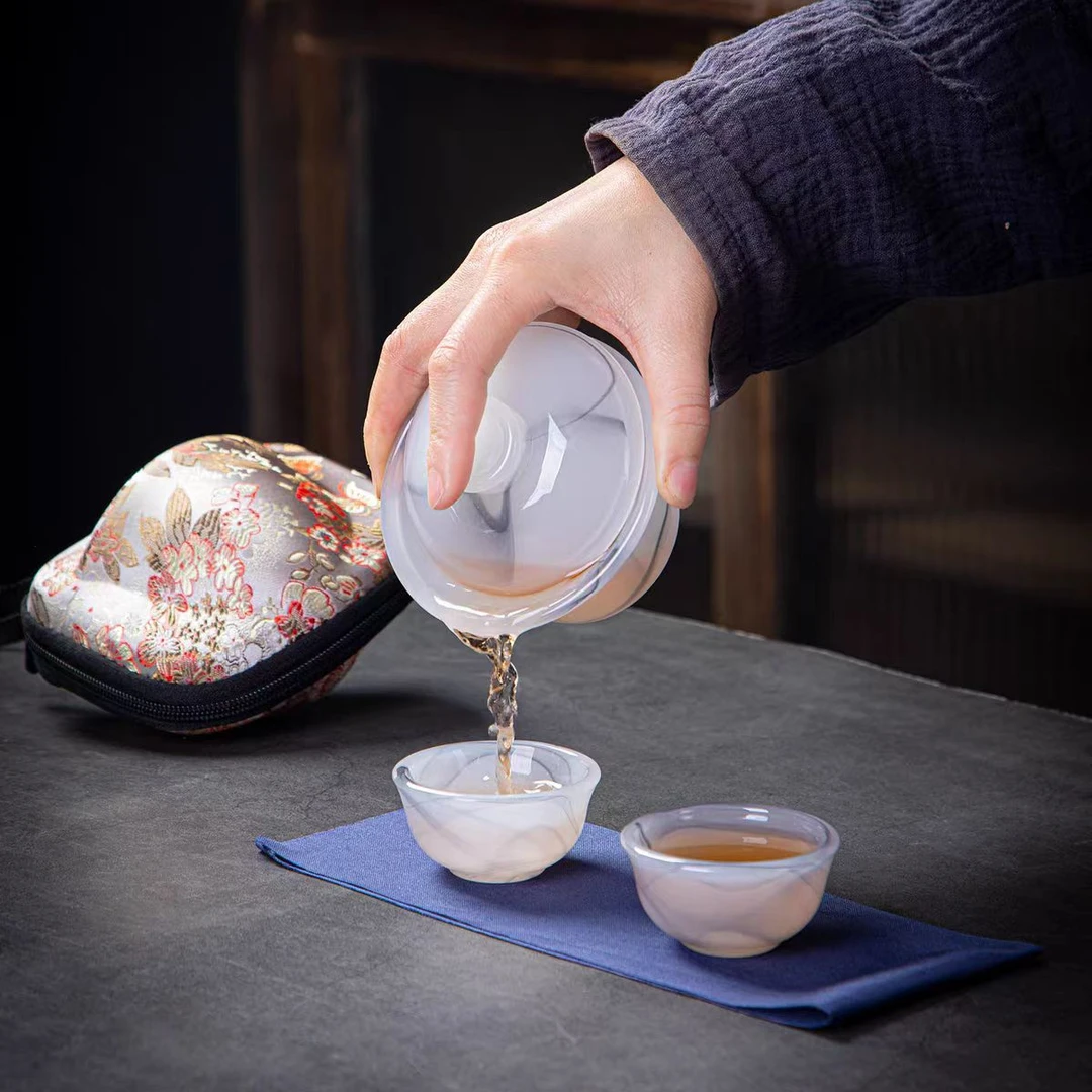简约琉璃旅行茶具套装中式功夫茶具新款创意轻奢高档家用手工茶杯