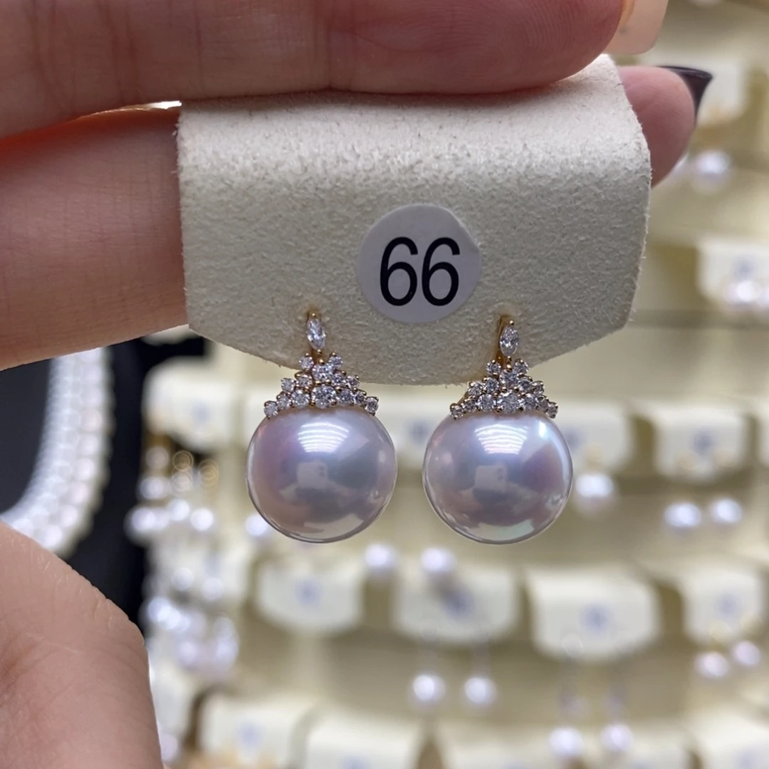 淡水珍珠银S925镶嵌耳饰