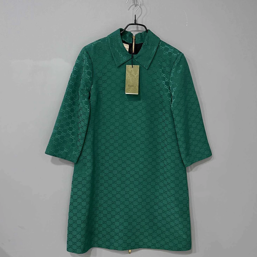 99新 GUCCI/古驰 暗纹老花满印拉链连衣裙/40码/02004