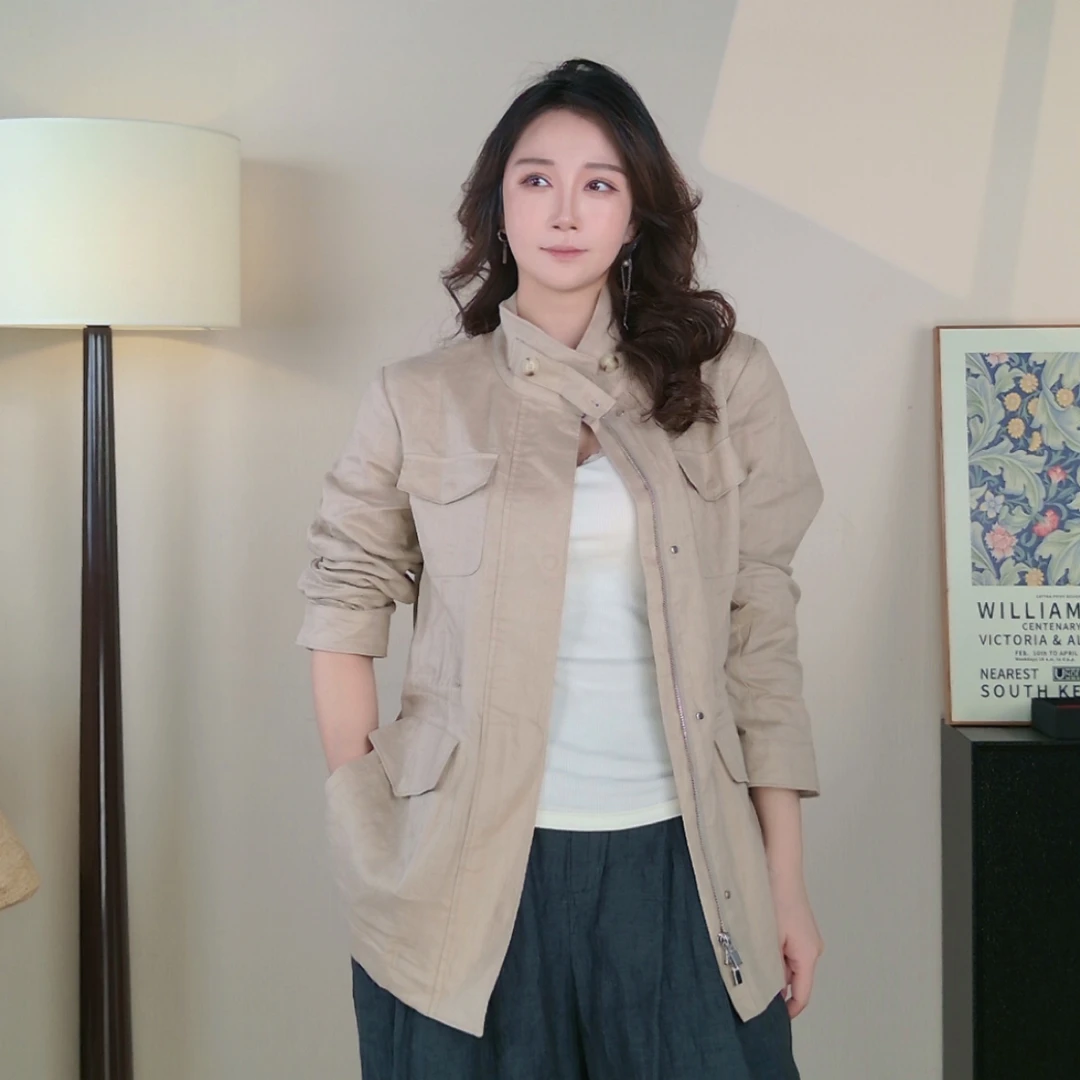 YANJING老钱风100%亚麻旅行者猎装英伦风外套女款