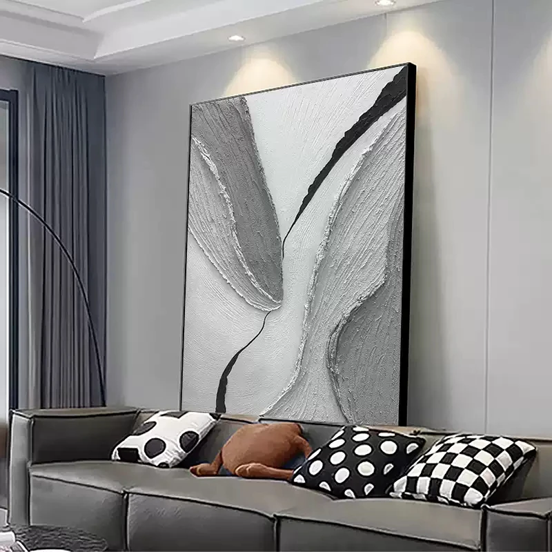 手绘油画造梦客厅装饰画黑白灰抽象玄关挂画沙发背景墙落地画