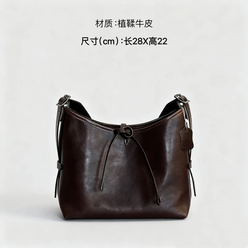 【黑武仕】水晶植鞣牛皮单肩斜挎包