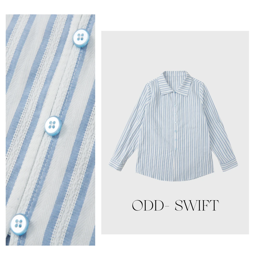 海盐味汽水 POLO领清新条纹提花衬衫法式慵懒松弛感上衣ODD258503