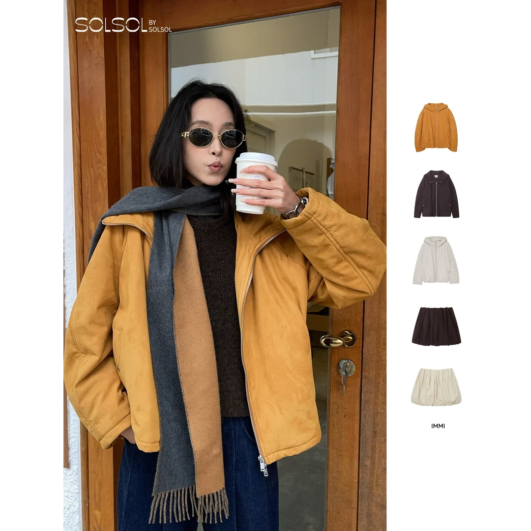 IMMI 设计师品牌25秋冬新品 麂皮绒连帽廓形夹克/短裙 SOLSOL