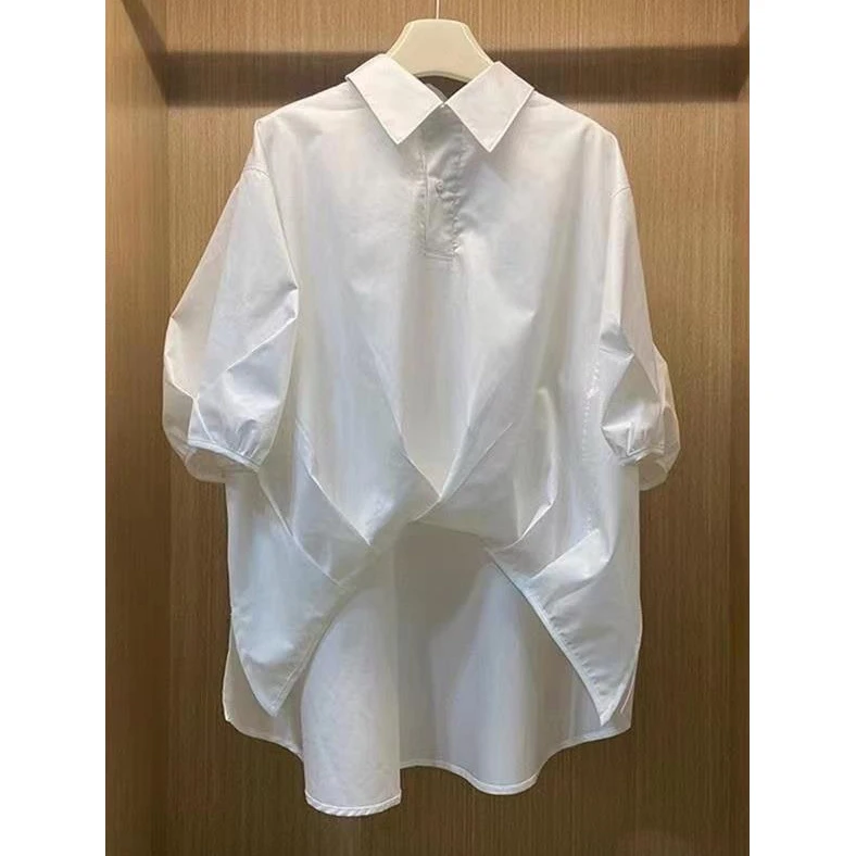 白色短袖衬衫女夏季2025新款法式气质衬衣小个子港风chic半袖上衣