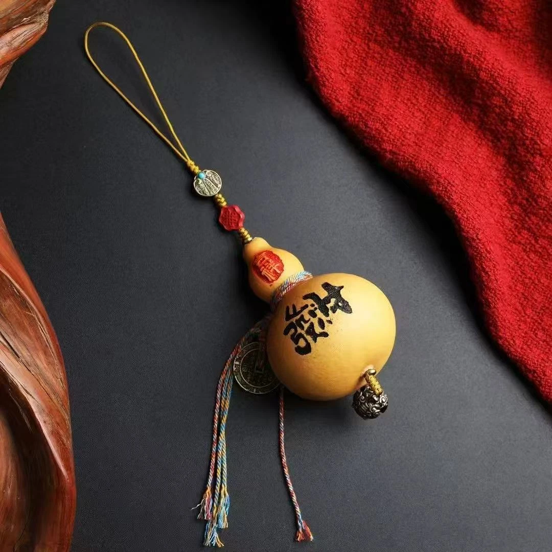 铜合金木质吊坠 “發财”自然葫芦五路财神山鬼八卦响铃吞金兽挂件