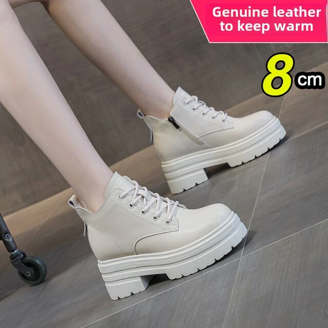 海澜之家联名恋踏内增高靴女真皮短靴2025秋冬新款小8厘米厚底增