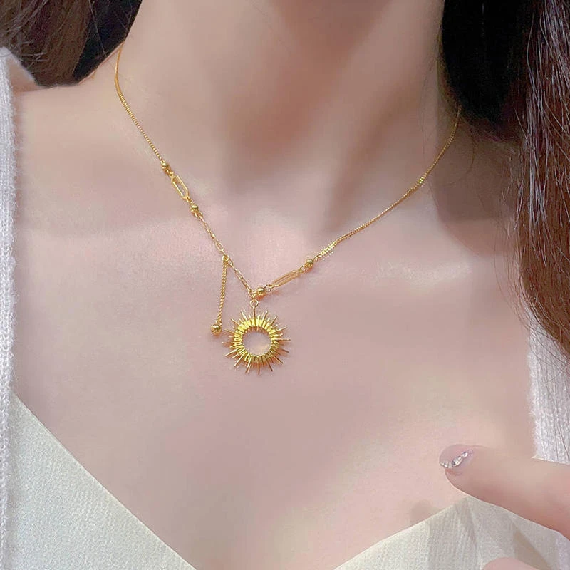 金店同款太阳花项链女不规则吊坠锁骨链套链轻奢气质高级礼物