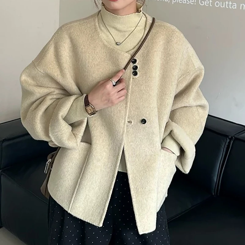 【朵儿studio】绵羊毛！纯手工双面呢！圆领短款外套 D794