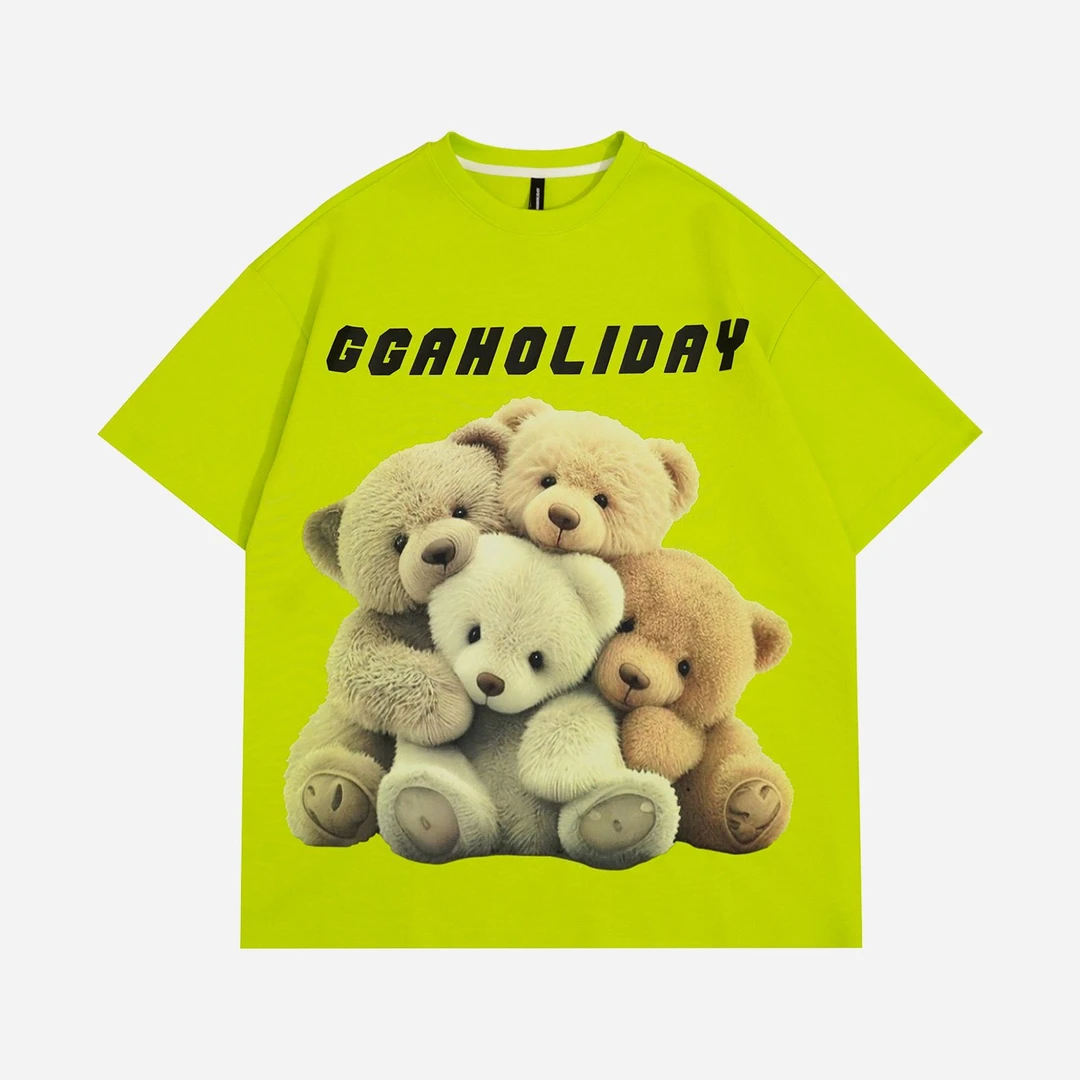 GGAHOLIDAY夏季休闲宽松潮流百搭美式设计感绿色短袖T恤-152526