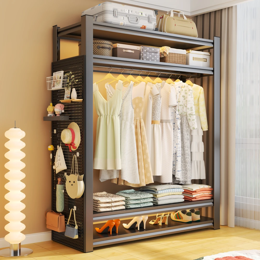 家用置物架货架衣柜简易组装开放式卧室挂衣架家用阳台收纳铁架子