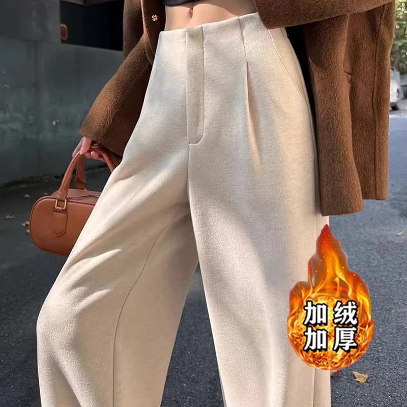 【加绒加厚】西装阔腿裤女秋冬款糯米裤高腰垂感休闲直筒裤MZ0050
