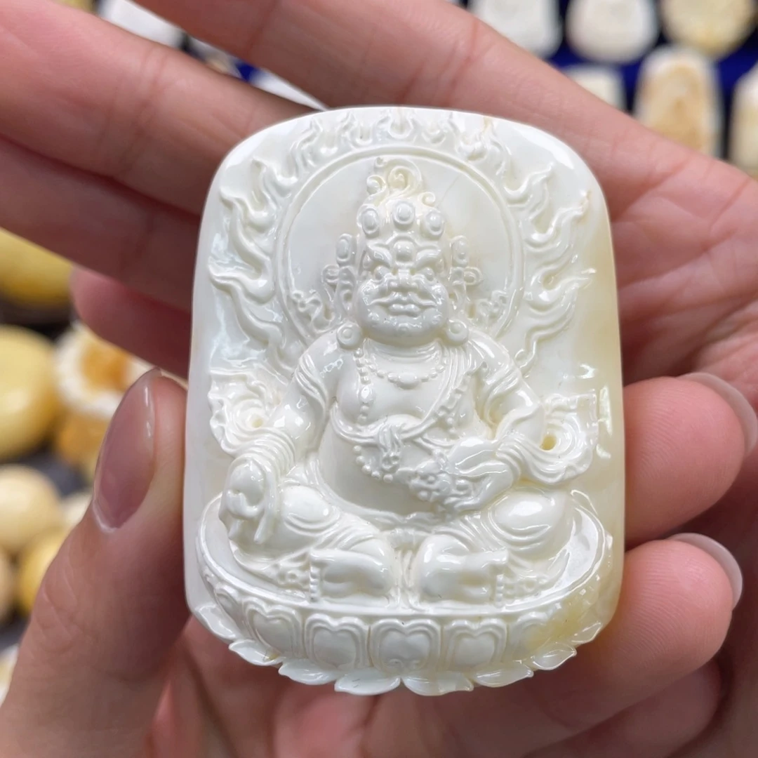 蜜蜡裸石未镶嵌琥珀蜜蜡雕刻黄财神