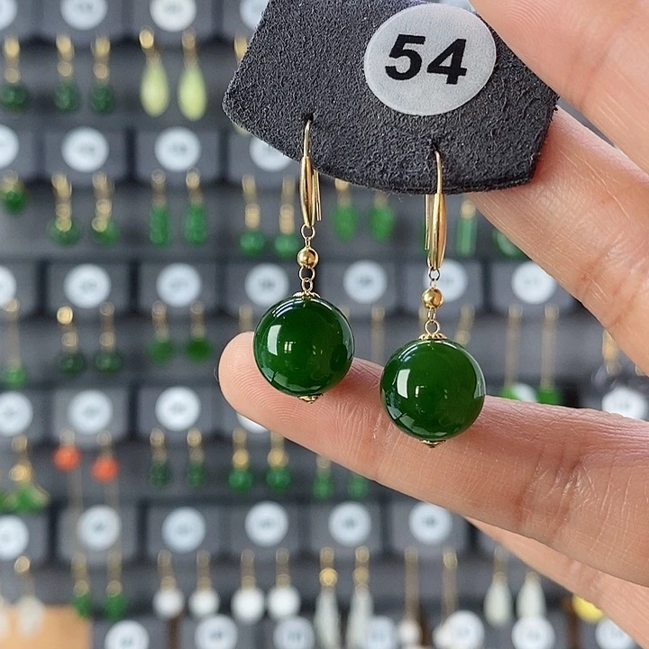 和田玉耳饰18K金镶嵌