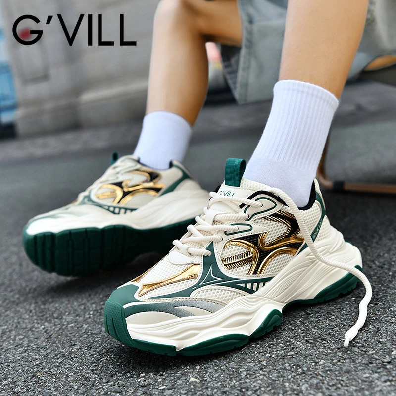 G'VILL/贵之步男鞋夏季透气百搭运动休闲鞋厚底增高男款老爹鞋子