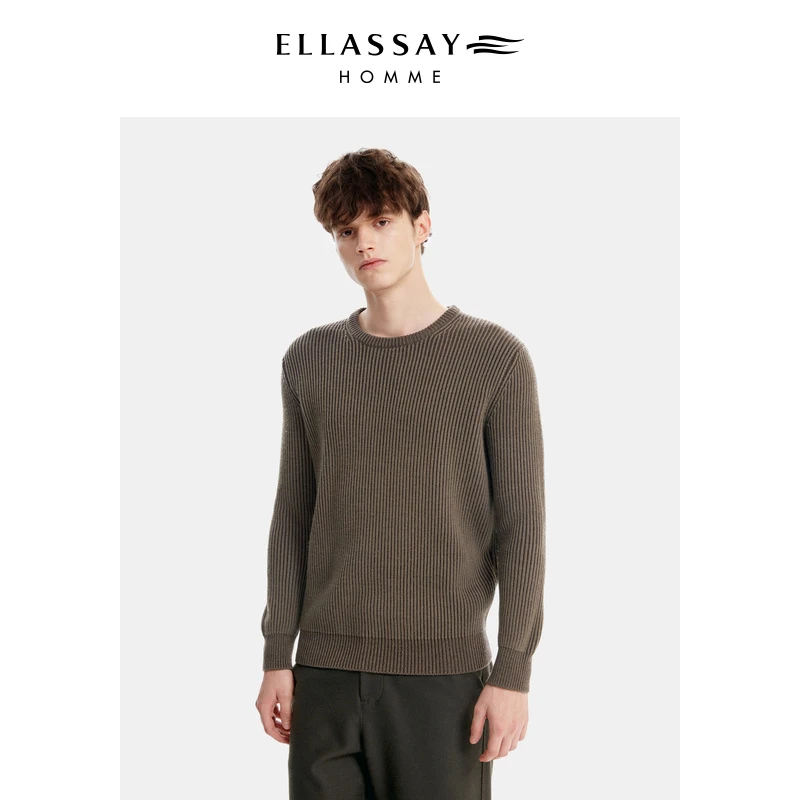 【100%羊毛】ELLASSAY歌力思秋冬撞色圆领羊毛针织毛衣EME343M01700