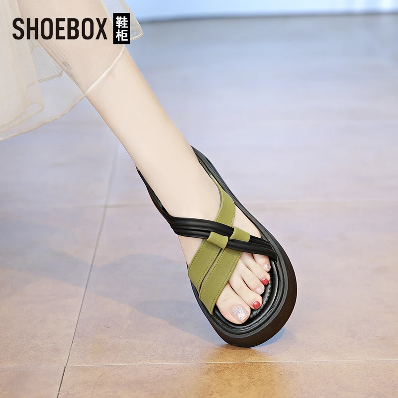 SHOEBOX鞋柜时尚休闲鞋2025夏季新款爆款舒适增高厚底一字拖鞋女