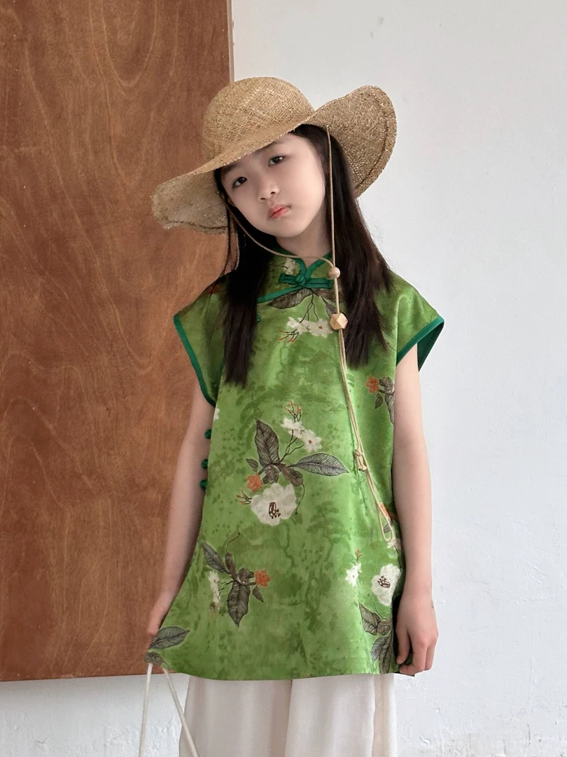 『碧桃春』小众新中式100%木薯丝高定提花直喷印汉服旗袍上衣