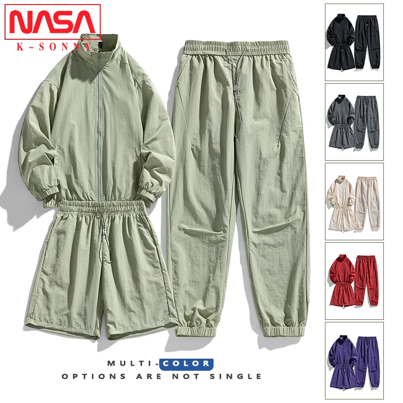 NASA冰丝休闲运动套装男士春夏户外速干三件套情侣时尚百搭两件套