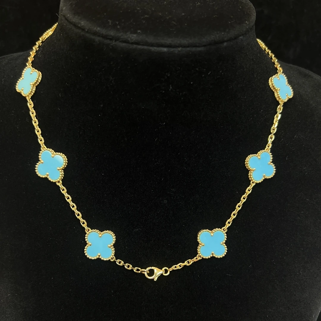 四叶草绿松石十花项链梵克雅宝四叶草项链08257