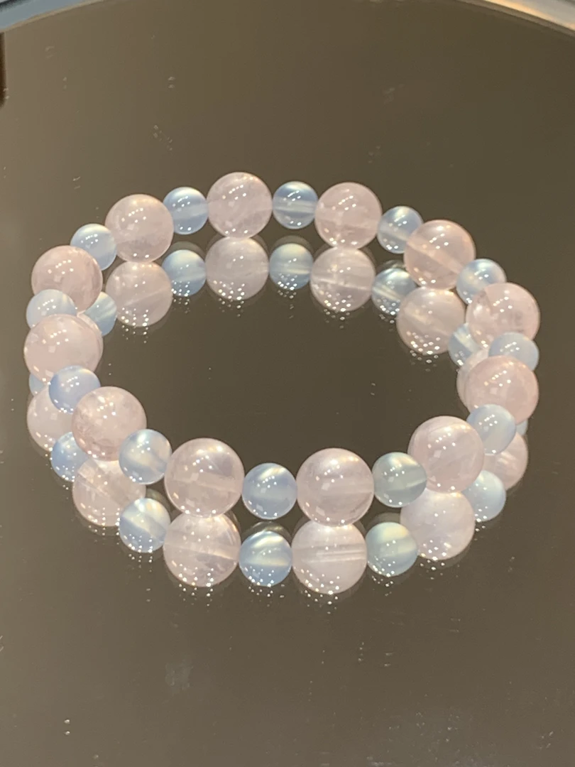 单圈粉水晶搭玉髓款手串A17