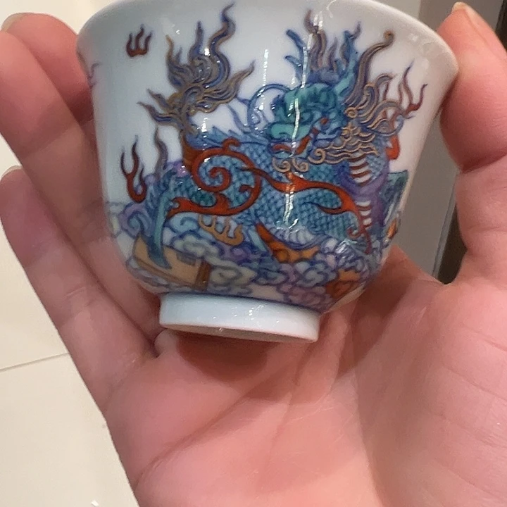 原矿老派斗彩描金杯
