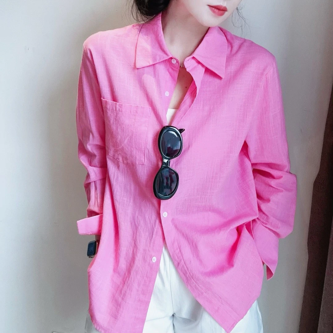 宝儿穿搭夏季多巴胺松弛感薄款防晒正肩衬衫女长袖宽松中长款衬衣