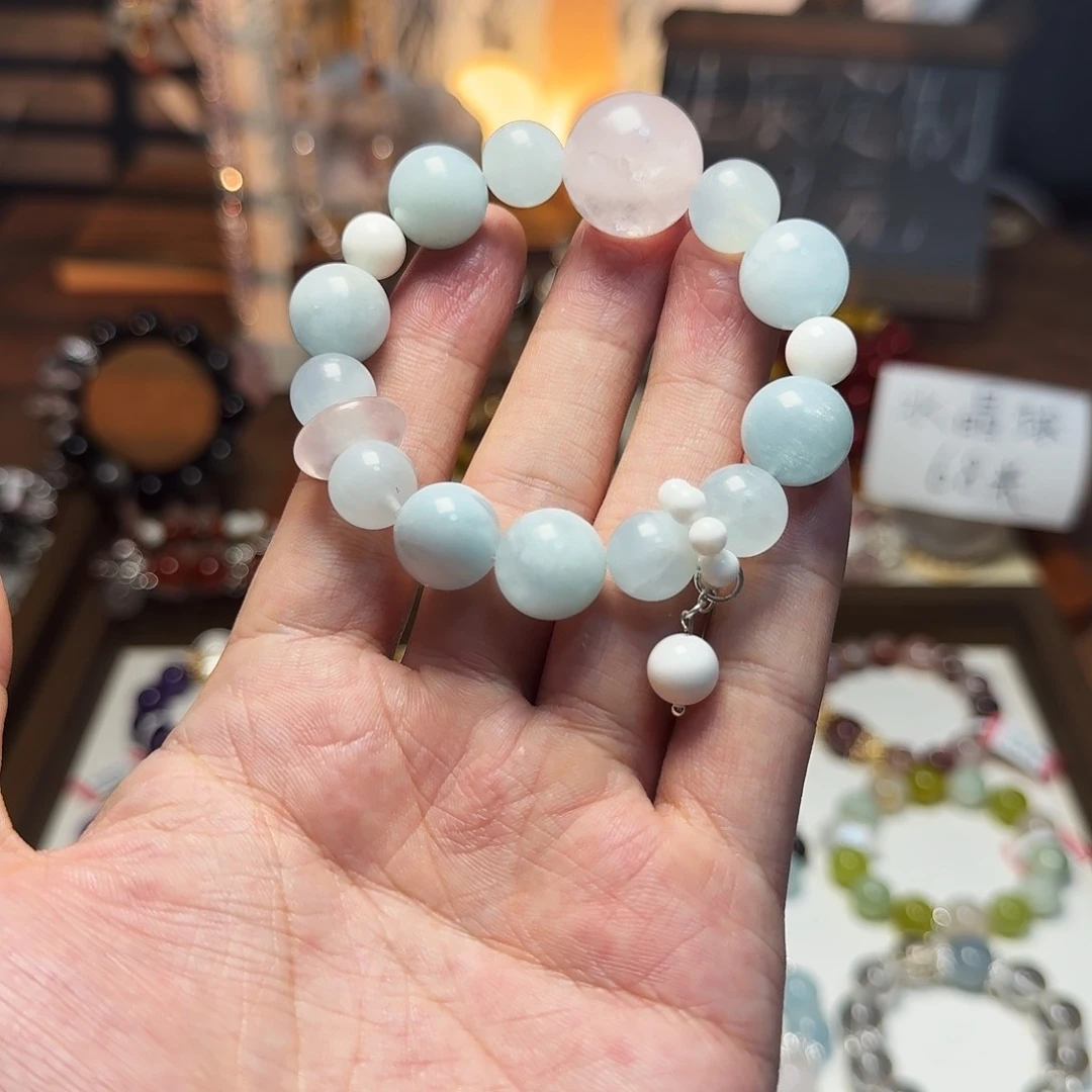 水晶手链合金良**民海蓝宝天然手串
