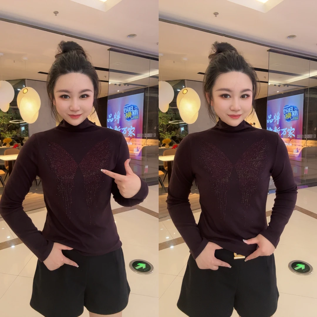 蝴蝶满钻高领绒衫