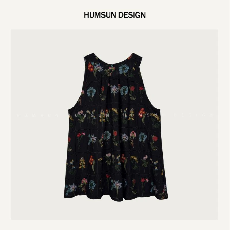 HUMSUN/禾木笙「花开满夏」重工立体花卉彩绣A字松弛感挂脖衫 5A667