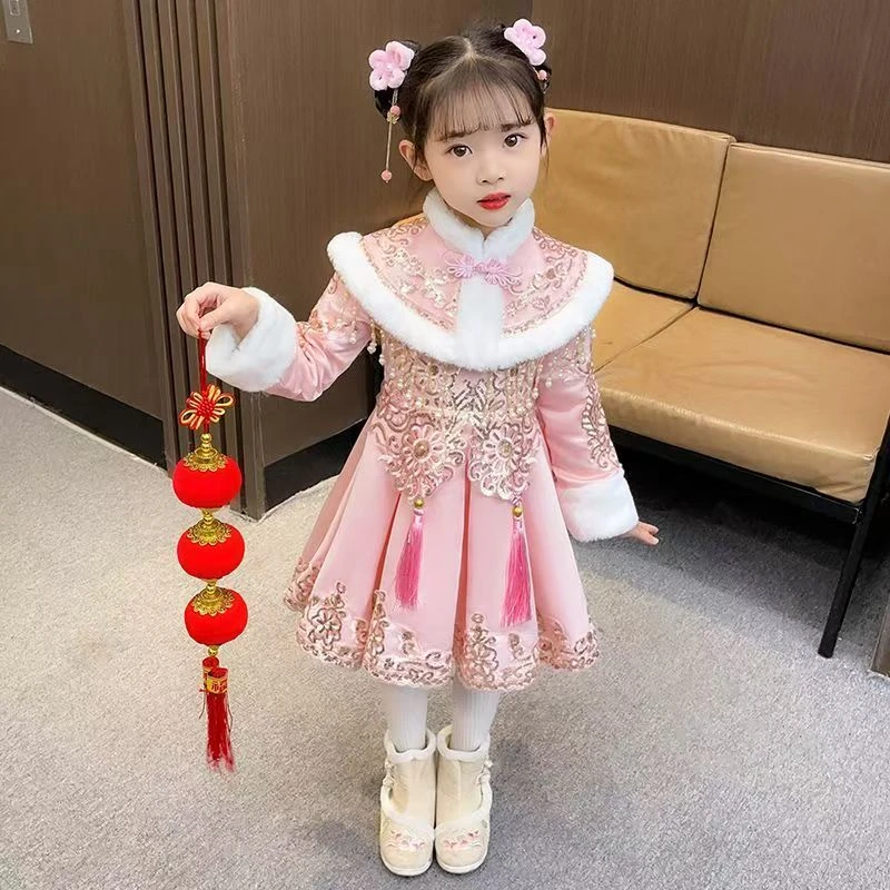 汉服女童秋冬中国风古装冬季拜年服唐装2025新款女孩儿童古风裙子