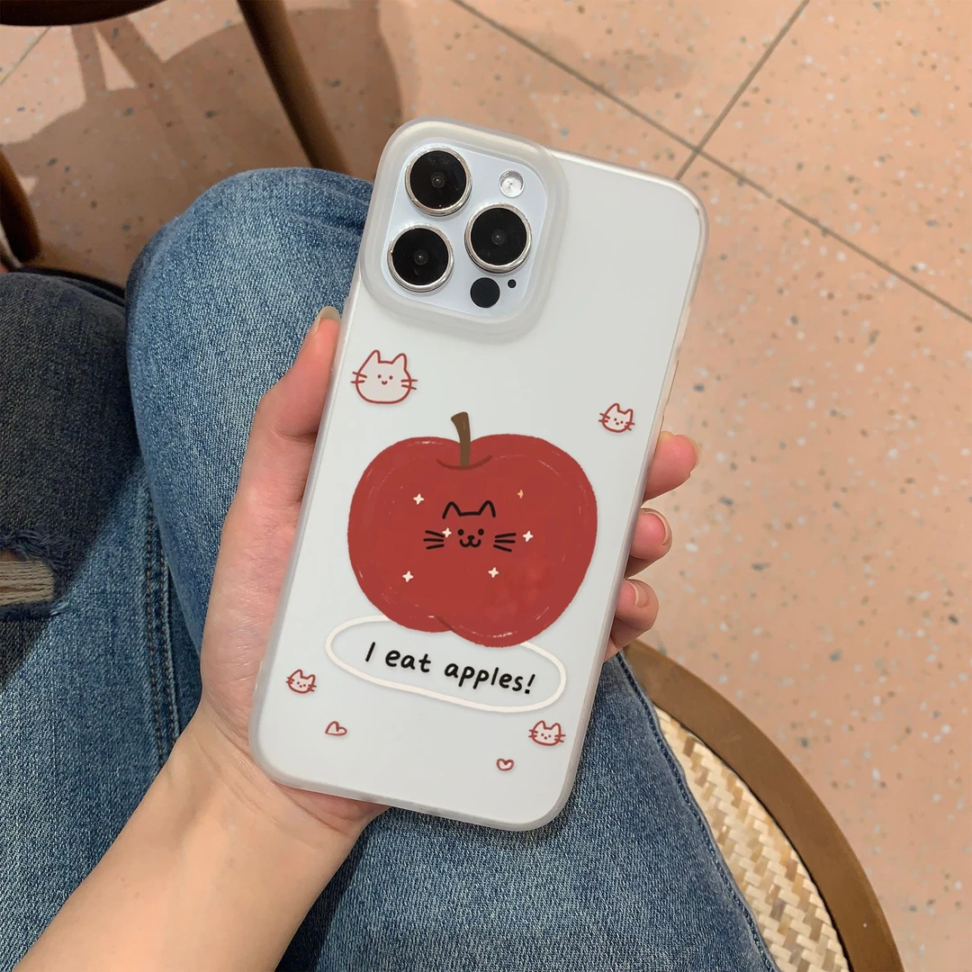 ins风可爱苹果猫适用于iPhone16promax苹果15/14手机壳磨砂白软壳