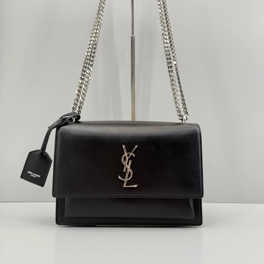 95新 YSL/圣罗兰 优选/日落中号黑色银扣链条包/22×16×7/Z09069
