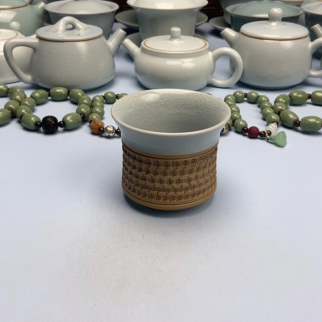 杯仿古月白釉重工蹄刀马蹄杯原矿原釉原产地