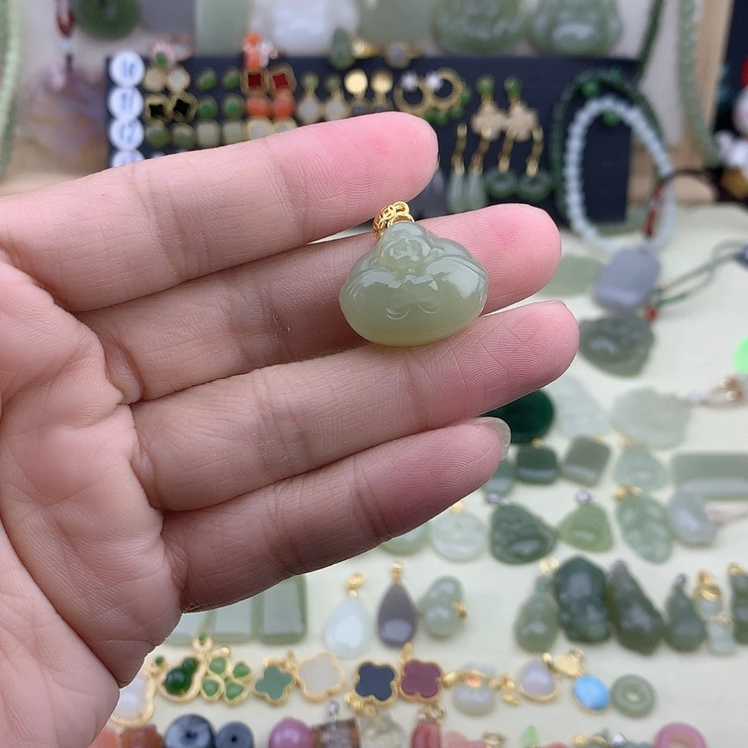 和田玉银S925镶嵌吊坠(不含链)