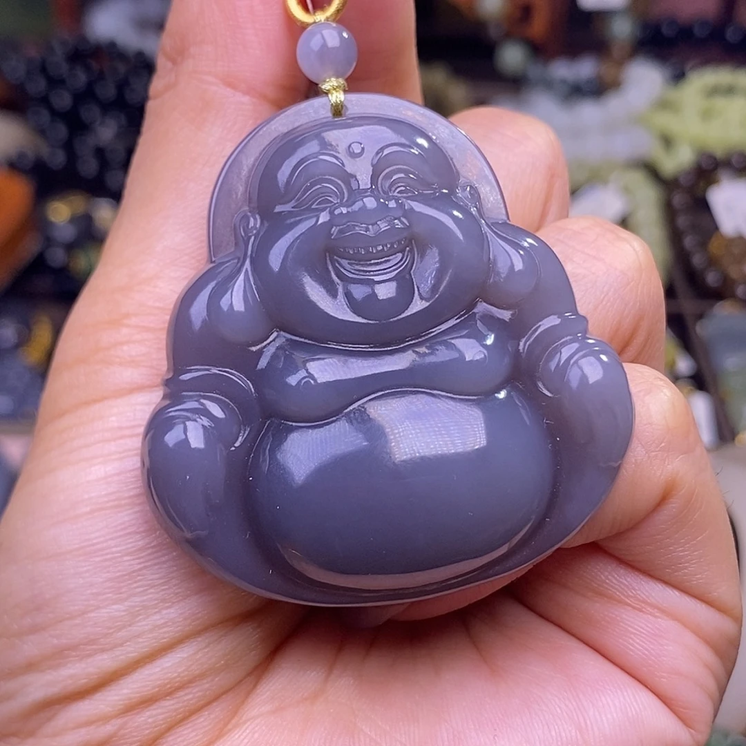 和田玉未镶嵌颈饰毕业级老矿料浓烟紫金镶佛公吊坠