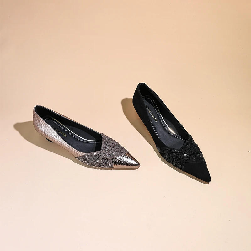 圣琳妃/羊皮/4CM尖头浅口舒适通勤法式单鞋女黑色四季通用D20334